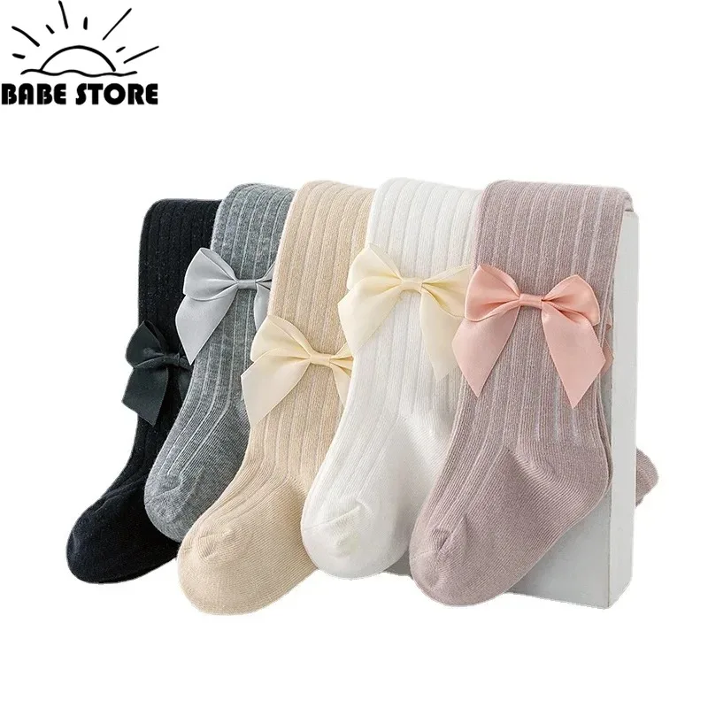 New Autumn Cute Bowknot Baby Girl Tights Winter Solid Soft Cotton Stripe Kids Girl Pantyhose Infant Toddler Princess Tight 0-8Y