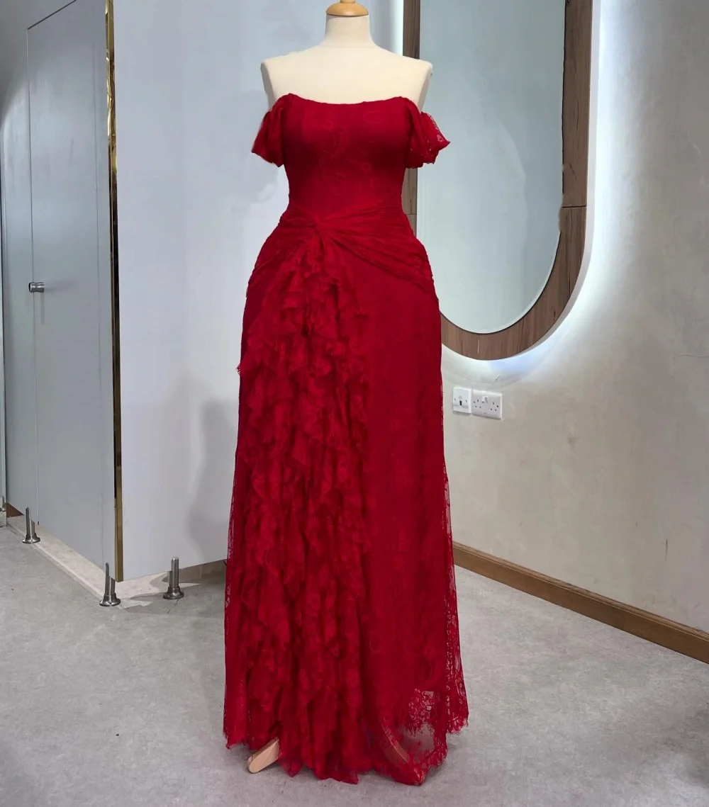 

Customized Lace Pleat Off-the-shoulder A-line Long Dresses Bespoke Occasion Dress Woman Elegant Party Wedding Modern Style