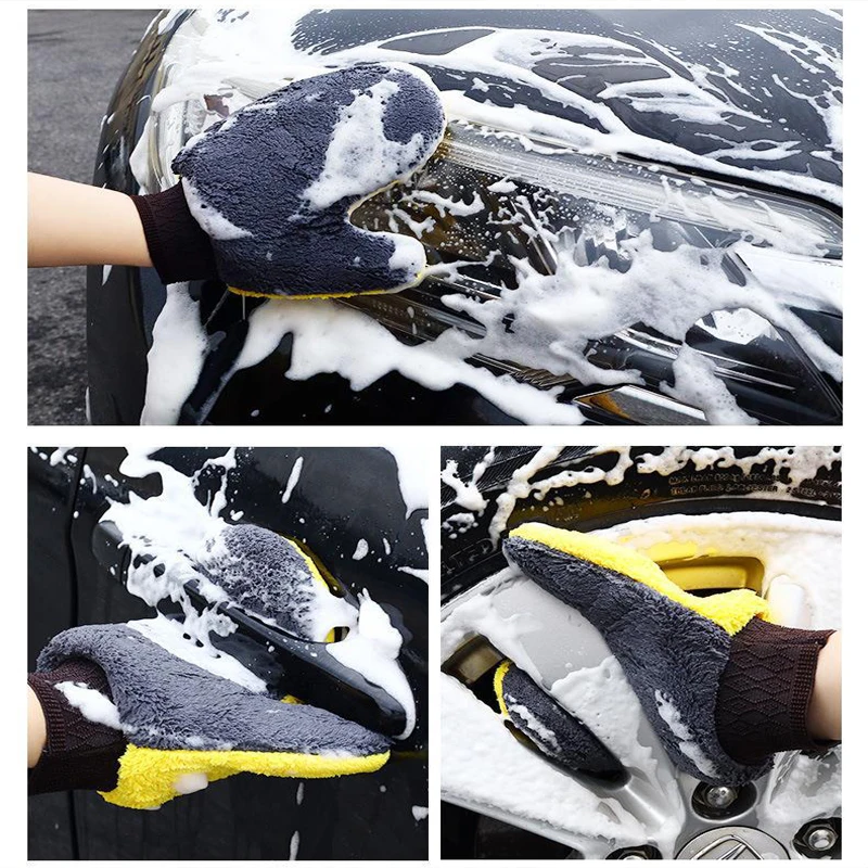 Car Washing Gloves Double-sided Soft Coral Fleece Clean Glove Water Absorption Soft Care Dust Car Cleaning Tools Auto Accesorios