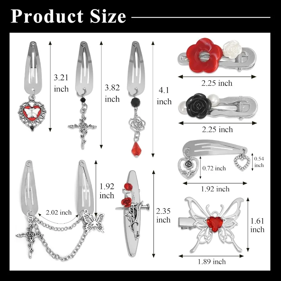 10 قطعة مقاطع الشعر الأحمر الصغيرة استرخى الفضة مقاطع الشعر المعدنية 9 الأشكال القوطي عبر كليب المفاجئة الشرير Y2K إكسسوارات الشعر للنساء جير