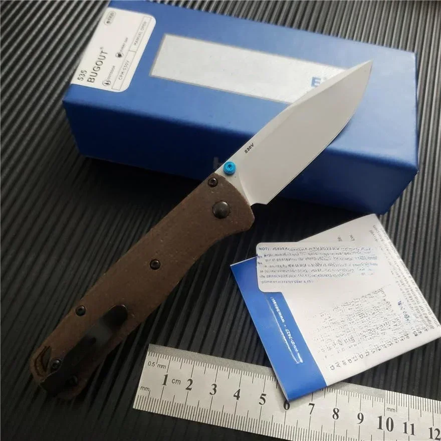 BM 535 Folding Knife with Original Box S30V Satin Blade Flaxen Handle Outdoor Hunting Tools EDC Camping Pocket Knives