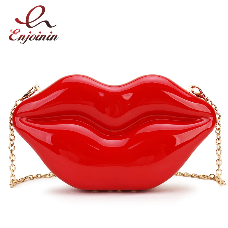 Sexy Red Lips Design Women Party Clutch Evening Bag Dazzling Female Chain Bag Crossbody Bag Purses and Handbags Pouch Fashion