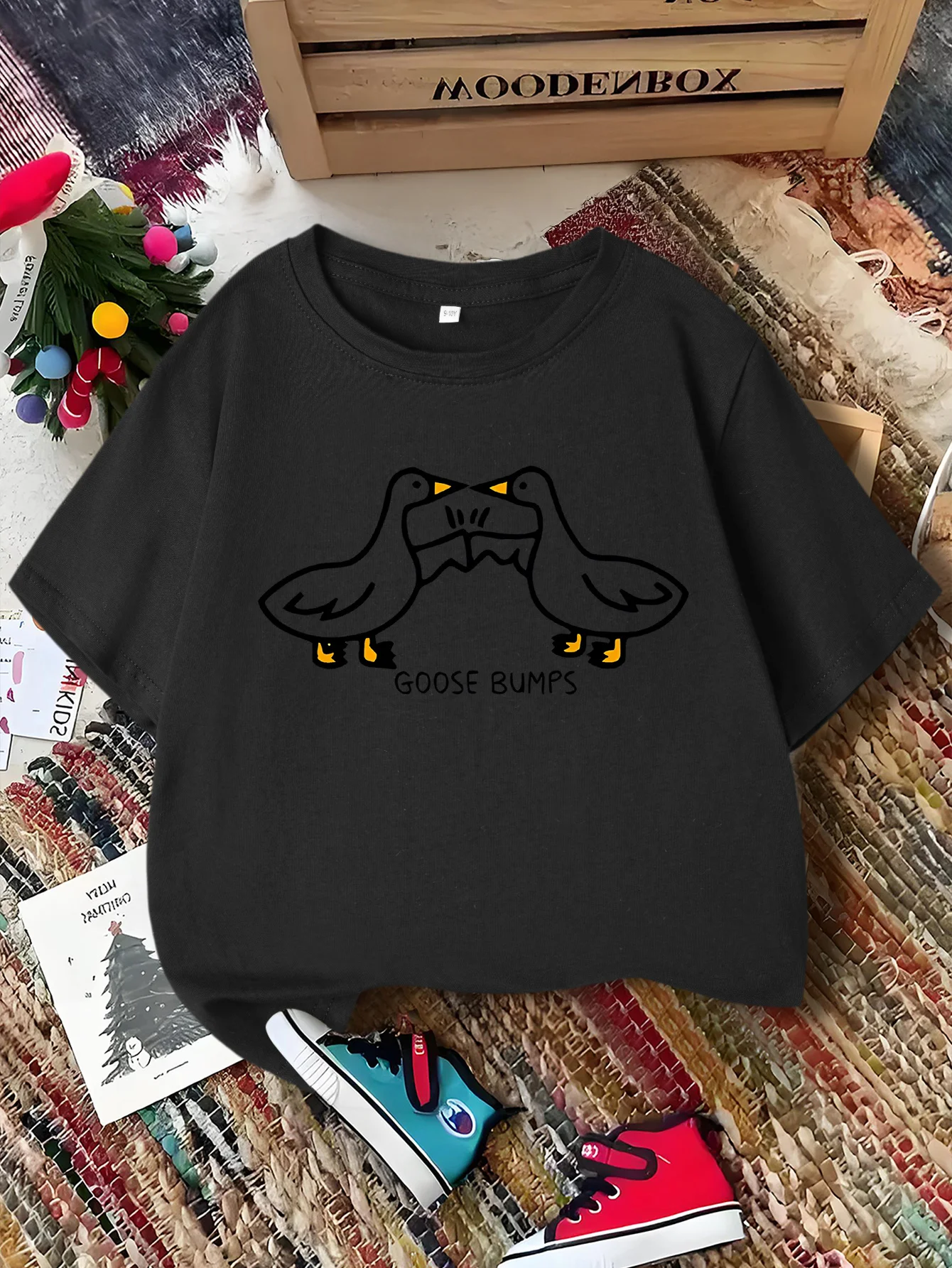 Two Geese Goose Bumps Letter Print Kid Tee Boy Girls Family Matching Short Sleeve Soft Breathable Parent Child Daily Comfort Top