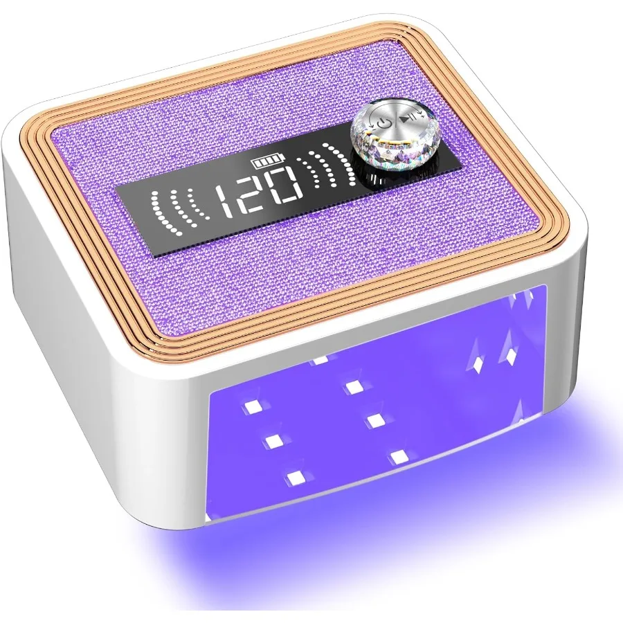 

288W Rechargeable UV Light for Gel Nails Cordless Nail Lamp with 50000mAH Long Battery Life Unique Knob Rhinestones Decor LCD D