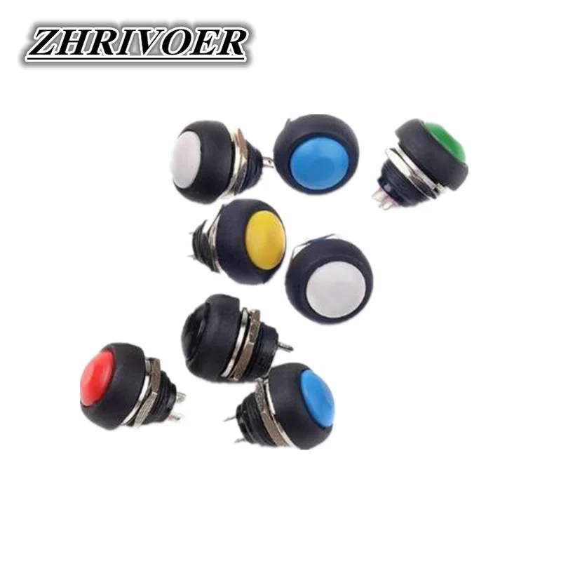 6Pcs 2Pin Mini Switch 12mm  1A waterproof switch pbs33b 12v momentary Push button Switch reset Non-locking pbs-33b