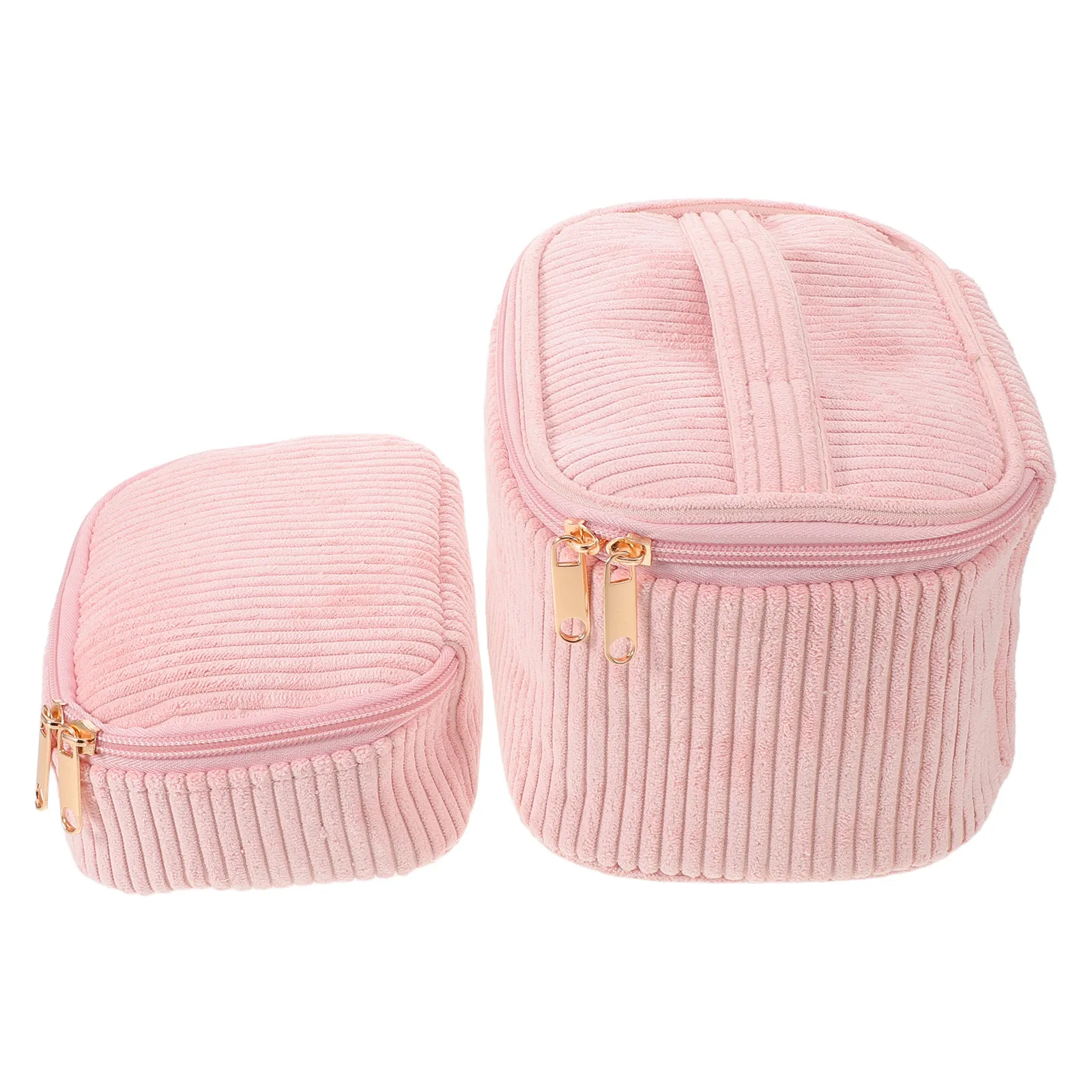 2Pcs Corduroy Bag Spacious Zipper Closure Portable Makeup Storage Pouch for Travel Daily Use Women's Beauty Essentials