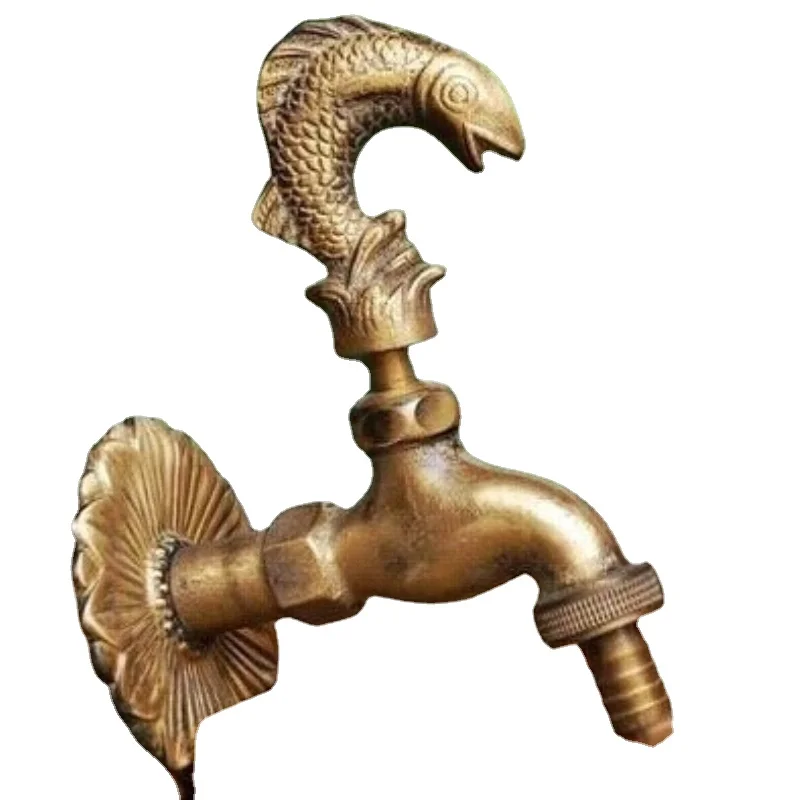 

For Garden Washing Rural Animal Shaped Garden Faucet Decorative Outdoor Faucet with Antique Bronze Fish Faucet