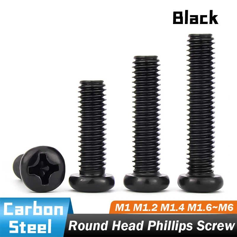 

10~300pc Black M1~m6 Round Screw Carbon Steel Nickel-plated Recessed Phillips Pan Electronic Small Screw Din7985