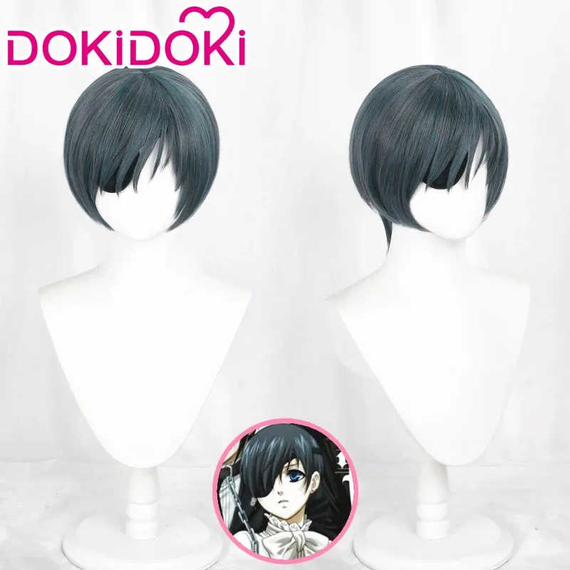 متوفر في المخزون Ciel Phantomhive شعر مستعار أنيمي الأسود بتلر DokiDoki تأثيري Kuroshitsuji Ciel Phantomhive شعر مستعار لطيف الشعر