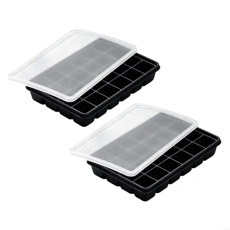 Home Freezer Ice Tray Set, Covered Silicone 48-Cubes Total Ice Mold for Drink A2BB