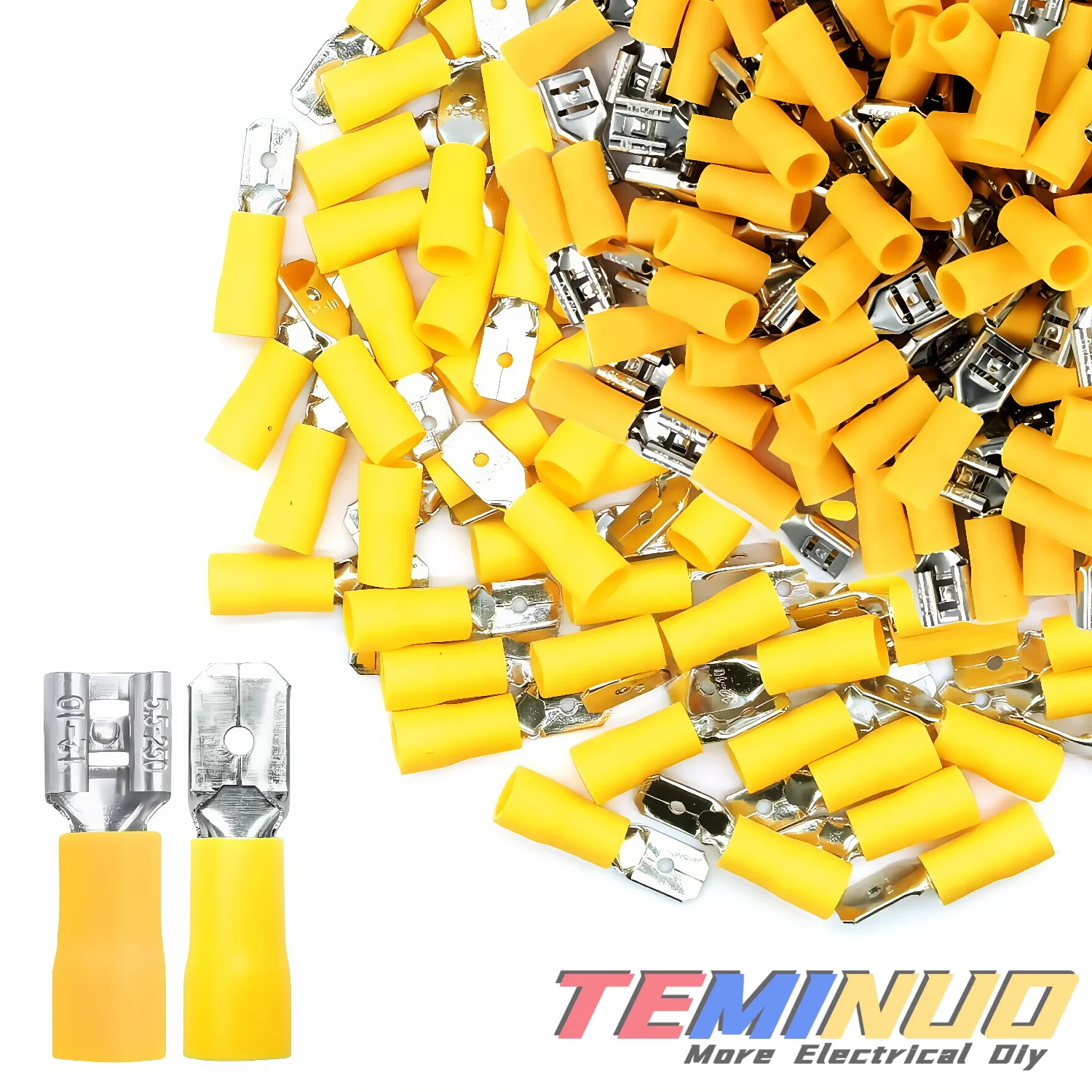 100 Stück Isolierte Stecker- und Buchsen-Schnellverbinder-Set, 3 Größen AWG 22-10 Flachsteckverbinder, 6,3mm/250 Serie Messing+PVC