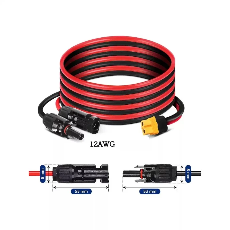 1/2/3M Solar Connector to XT60 Adapter 12AWG CableConnect Solar Panel Charge Cable for Solar Generator Portable Power Statio
