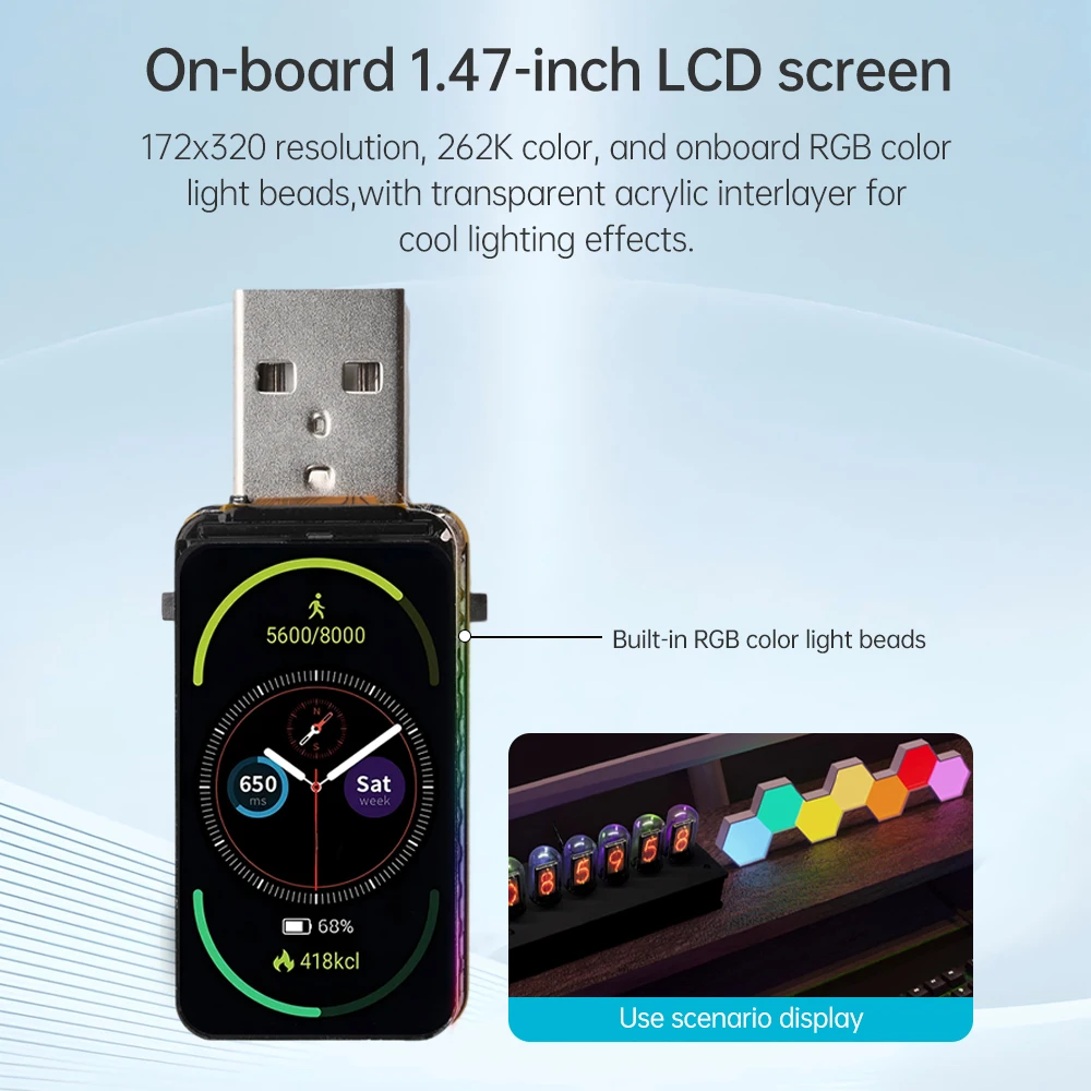 ESP32-S3 Development Board 1.47-inch LCD display on-board RGB color beads for Micro SD card holder Full-speed USB serial port