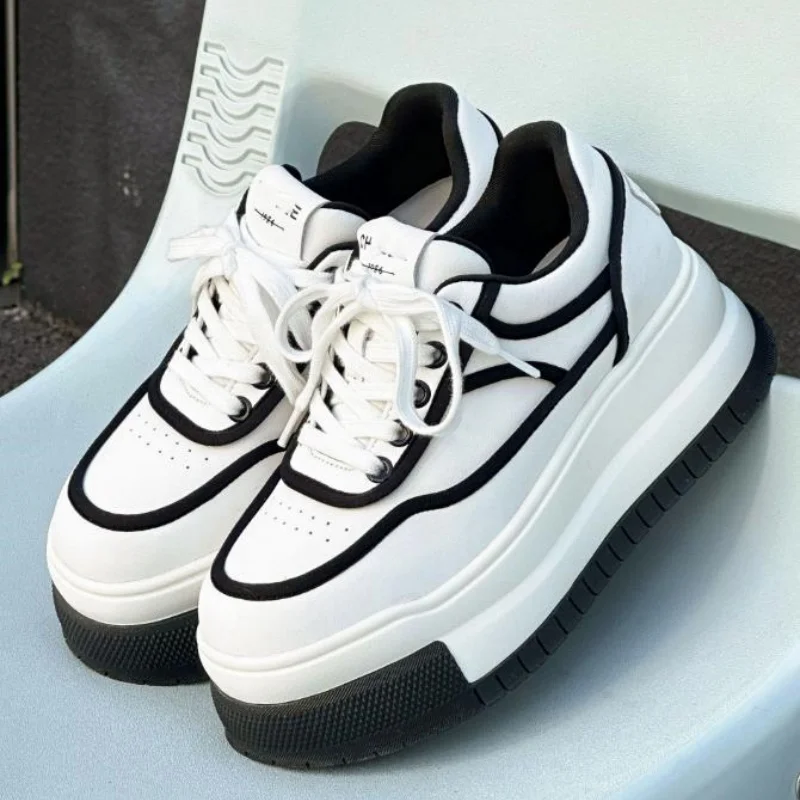 Nuevas Zapatillas Deportivas Vulcanizadas de Cuero Blanco para Mujer, Transpirables, Casuales, para Caminar, Correr, con Plataforma, Tallas 35-40
