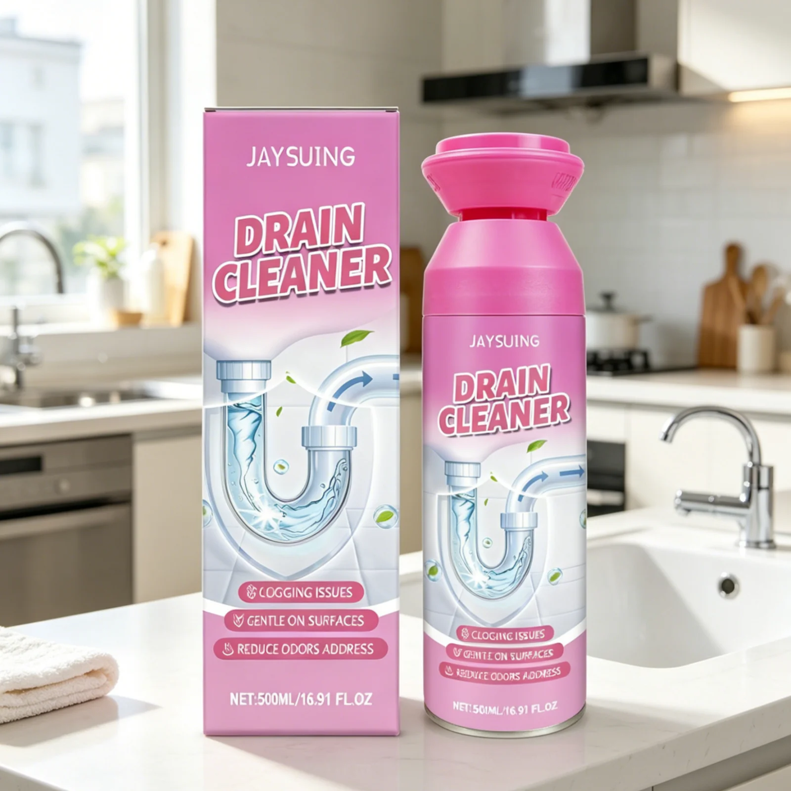 JAYSUING Drain Cleaner Quick Unclogging Dissolve Grease Break down Dirt Mild Safe Formula Multi Purpose Drain Clog Remover 500ml