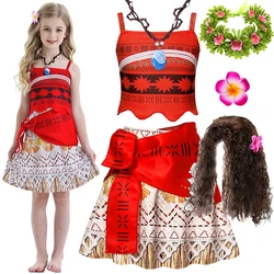 Moana New Dress Girls Princess Clothes Kids Dress Up Vaiana Necklace Pig Chick Children Carnival Party Summer Costume Set 2-10T