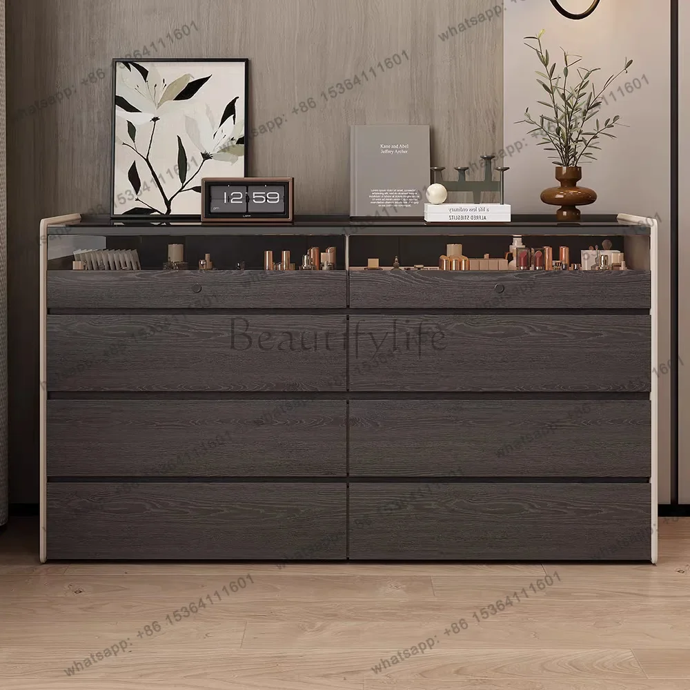 

54Новый минималистичный прикроватный шкафчик из массива дерева в стиле лайт-люкс с подсветкой, многофункциональный комод для хранения украшений