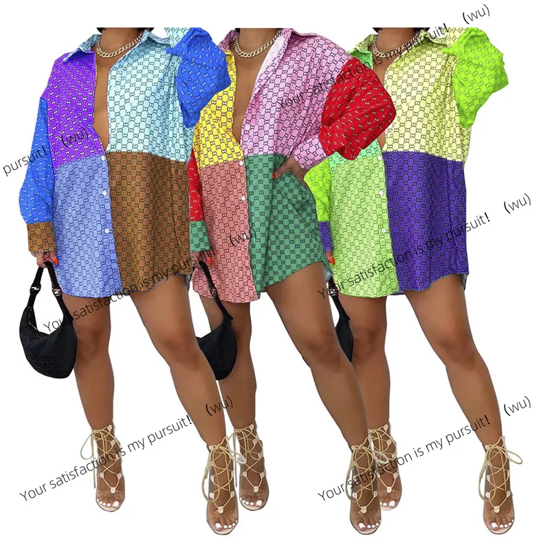 

Ins Европейская и американская женская одежда, дизайнерская ниша, рубашка с принтом контрастного цвета, повседневная одежда с длинными рукавами