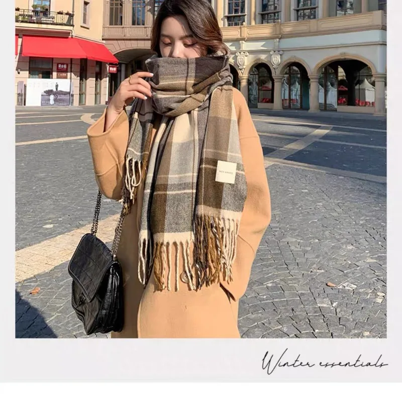 وشاح نسائي شتوي مع كلاسيكي منقوش سميك للطالبات شال طويل عشاق الرقبة سميكة للحفاظ على الأوشحة الدافئة #6