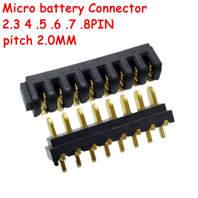 10PCS 2 3 4 5 6 7 8PIN Laptop Battery Connector Pitch 2.0MM Holder Clip Slot Contact Male and female plug 180 degree bend foot