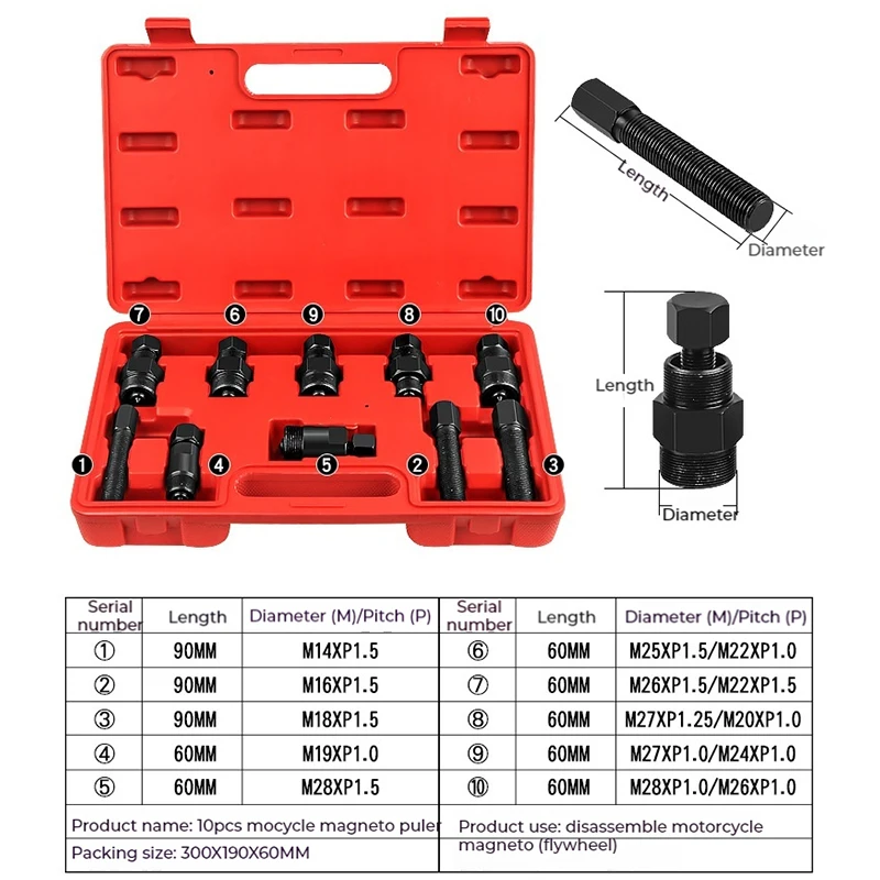 10Pcs Motorcycle Magneto Puller Set Engine Rotor Flywheel Separator Extractor Special Tool For Automotive Repair KIT