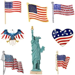 Enamel Statue of Liberty Brooches for Women Unisex Rhinestone American Flag Pins Office Party Friend Gifts Jewelry Accessories