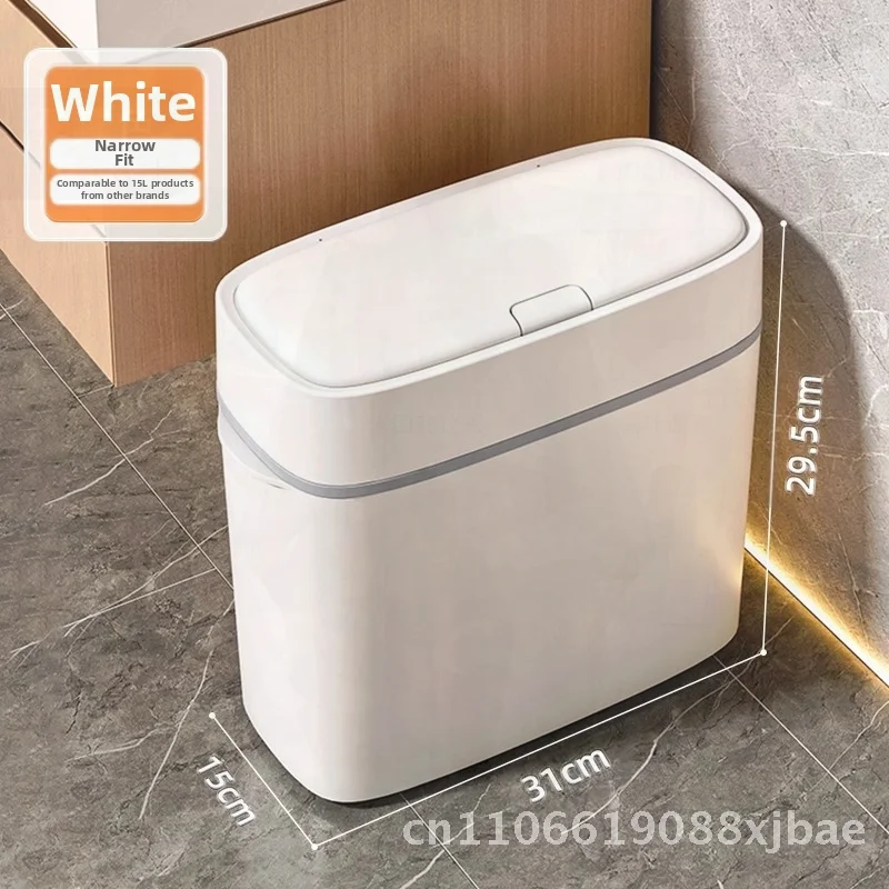 

Advanced Sense Gap Trash Bin Long Tube-Shaped Press-Type Household Bathroom Living Room Corner Bin 12L+ Capacity Ivory White