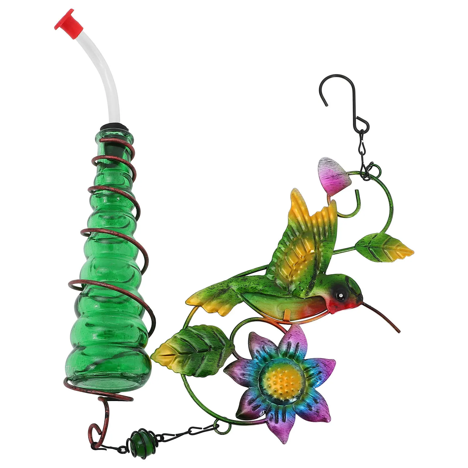 

Glass Hummingbird Feeder Vintage Style Iron and Glass Bird Feeding Device for Outdoor Garden Water Container Easy Clean