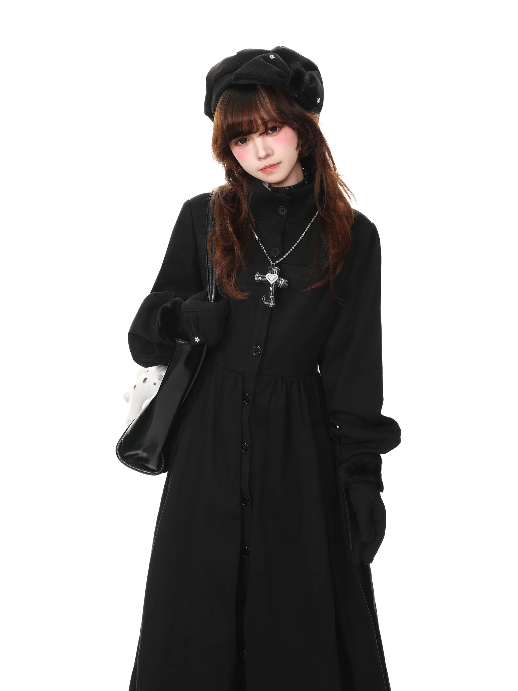 Gray Mid-Length Woolen Coat Women's Spring Bouquet Dress Coat Casual Straight-Line Polyester-Viscose-Urethane Fiber Blend