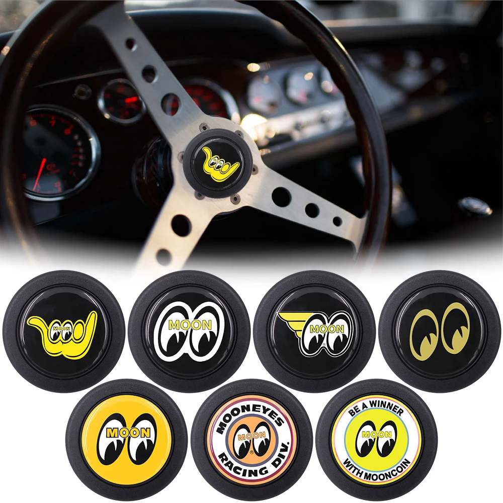 New JDM Universal Anime 60mm Car Racing Black Plastic Horn Button Mooneyes Steering Wheel Horn Button Center Cap For Car Styling