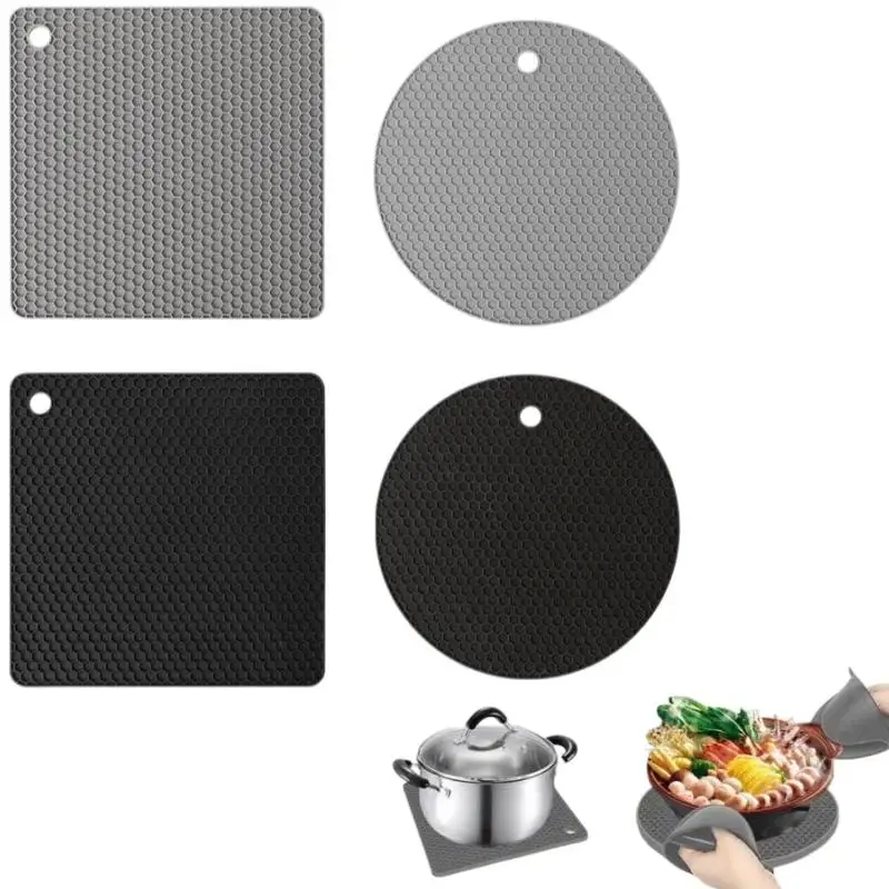 Silicone Hot Pot Mats 1/4Pcs Heat Resistant Non-slip Reusable Trivets for Kitchen Countertop Daily Cooking Use