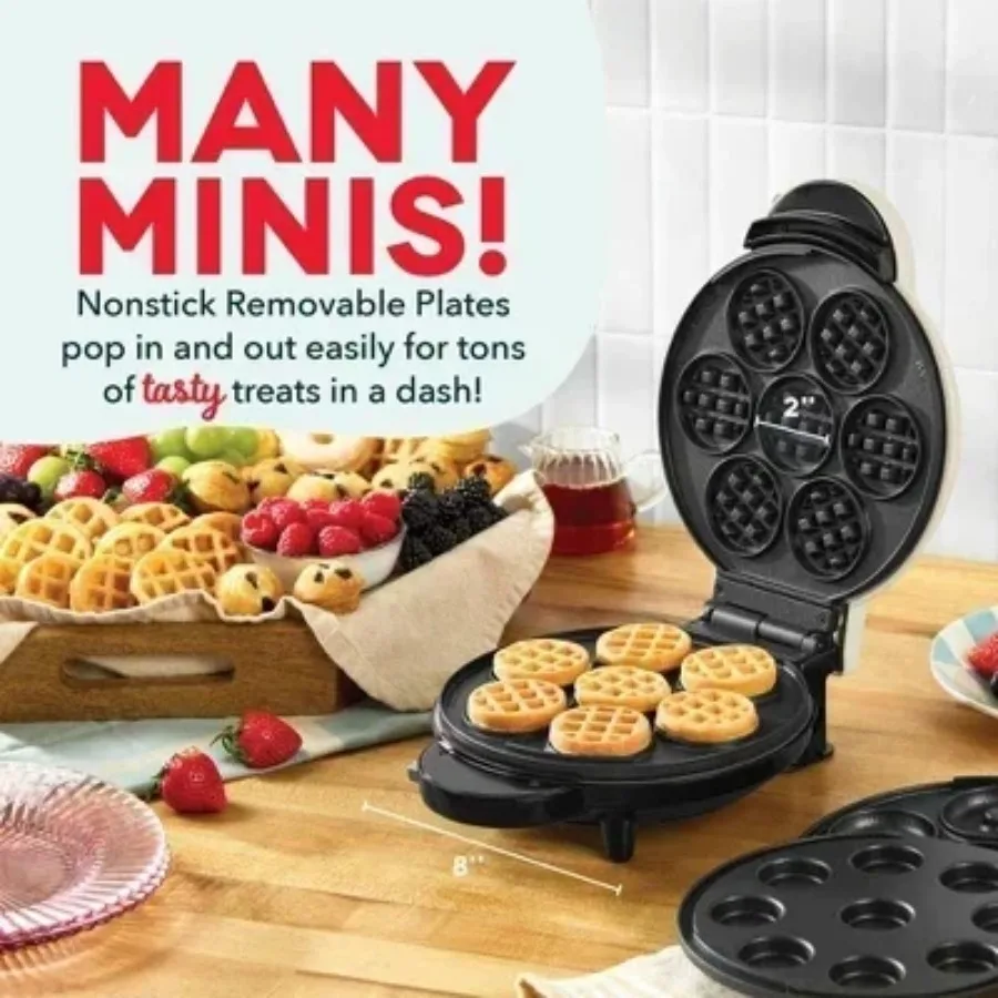 Treat Maker System with Waffle Bite, Mini Donut, & Mini Cupcake Plates Cream: Nonstick, 7 Cavities, 800W