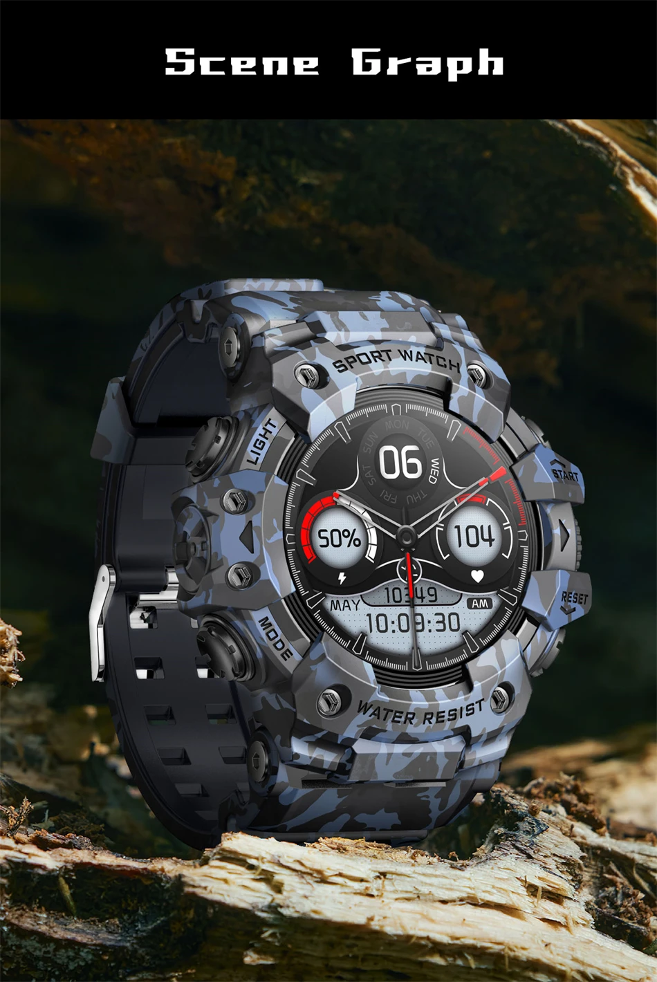 Neue Militär-Sport-Smartwatch für Herren, 100+ Sportarten, Outdoor-Fitness, Kompass, Herzfrequenz, BT-Anruf, wasserdichte Smartwatch für iOS und Android – Detail 17