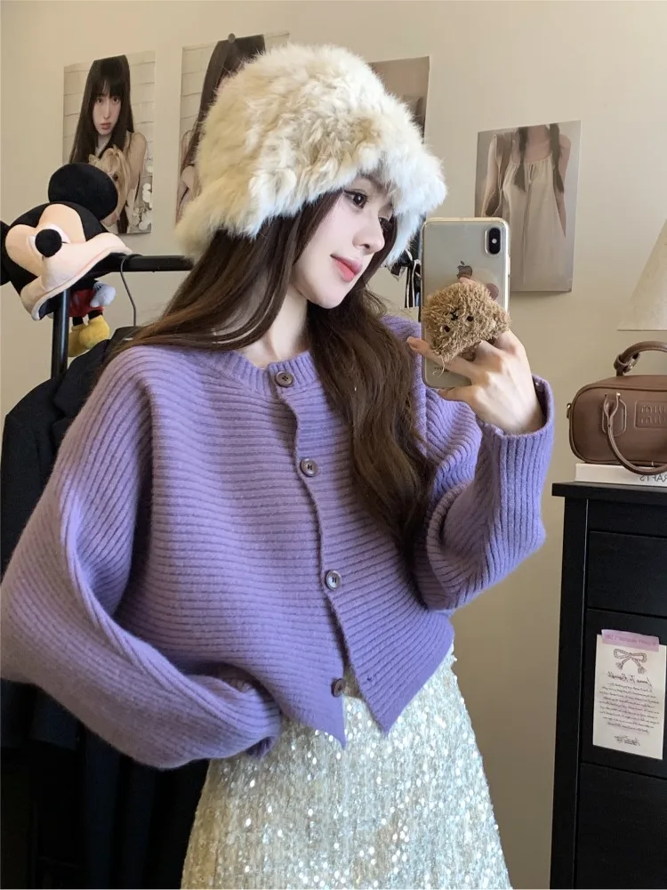 

Ladies Short Knitted Sweater Vintage Lazy Style Autumn New Design Slimming Top Fashionable Casual Bridesmaid Clothes