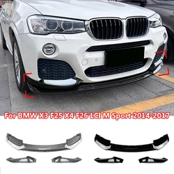 For BMW X3 F25 X4 F26 LCI M Sport 2014-2017 Front Bumper Lip Body Kit Spoiler Splitter Diffuser Guard Protector Gloss Black ABS