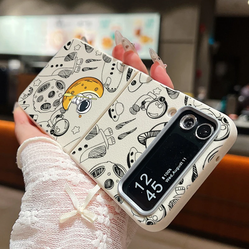 لسامسونج غالاكسي Z فليب 5 6 4 3 5G الكرتون رائد الفضاء للطي جراب هاتف الجلود الملمس بولي TPU غطاء ناعم لسامسونج Z Flip4