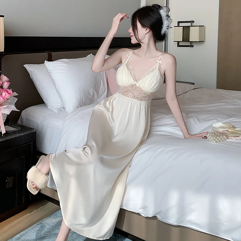 DAIMELU French court style sleepwear lace nightdress with chest pad women's Nightgowns summer light luxury pajamas female nighty