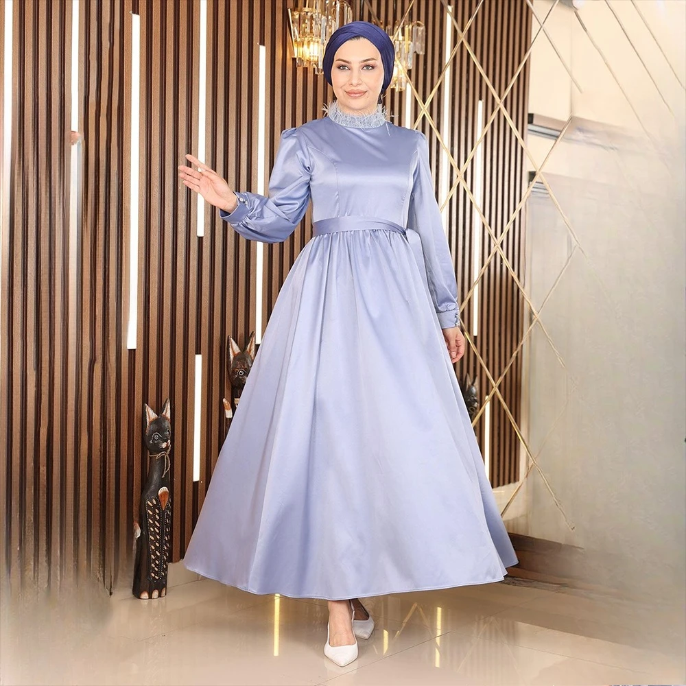 فساتين سهرة طويلة مخصصة بياقة عالية أنيقة مناسبة رسمية فساتين حفلات ريشة 2025 طول الكاحل فساتين لحضور الحفلات الموسيقية