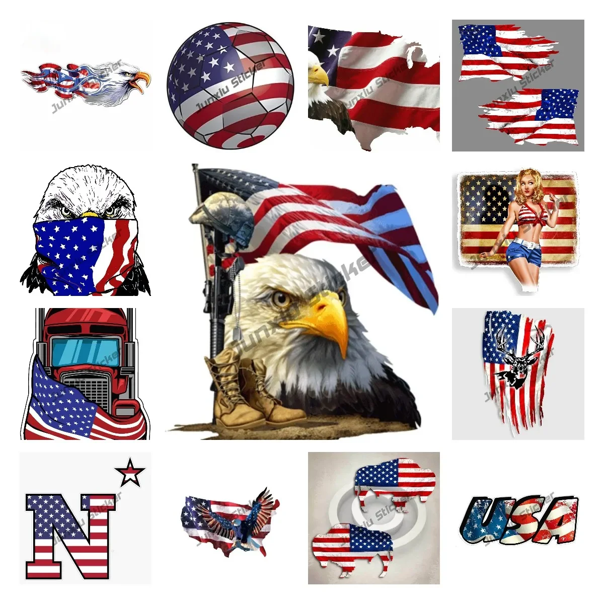 USA TATTERED Flag Car Stickers Rearview Mirror Sticker Creative American Flag Map Bald EagleBumper Waterproof Vinyl Decal Decor