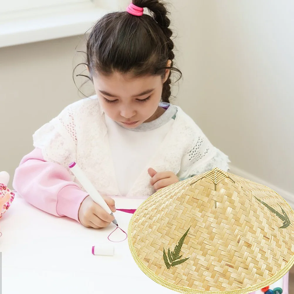 

2Pcs Bamboo Woven Straw Hats Decor Creative Handcrafts for Kids Home DIY Ornaments Photo Props Lightweight Children Sun