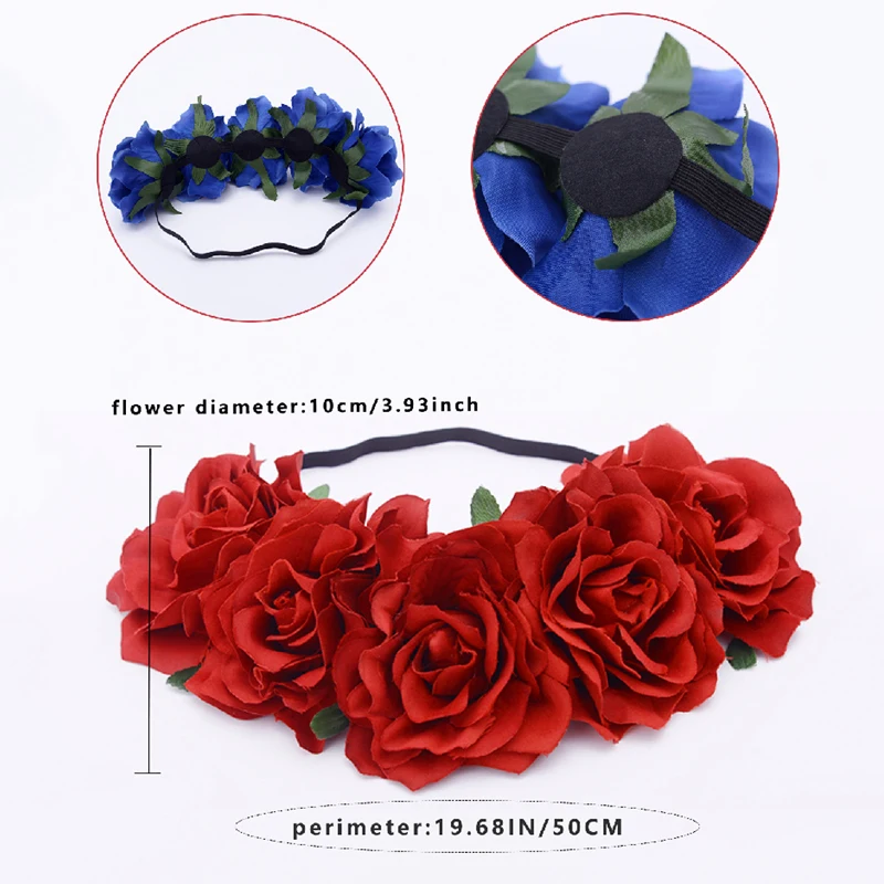 Diademas de Festival de corona de vacaciones de rosa, tocado de flores Hippie, flor de Rosa, diadema de Halo nupcial, accesorios de fotografía