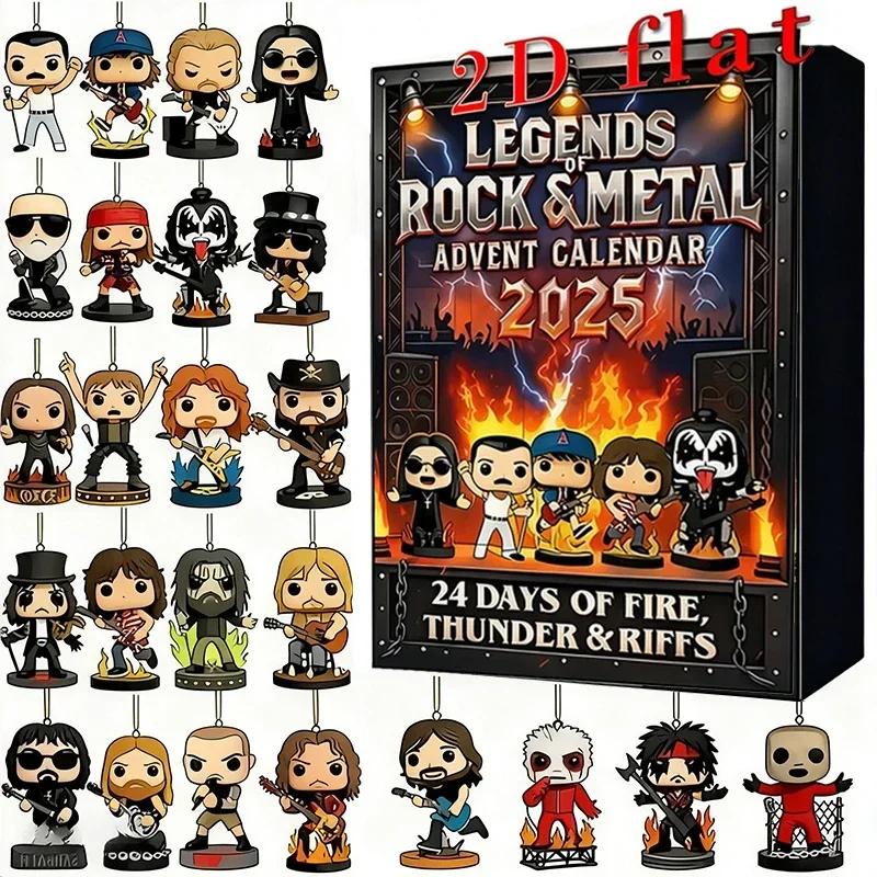 Kalendarz Adwentowy Rock Metal 2025 2D Płaski Akryl Prezent dla Fanów Rocku i Metalu Blind Box Odliczanie 24-dniowe Pudełko Prezentowe dla Dzieci