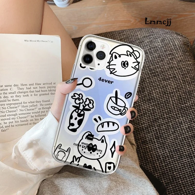 Lmmcjj Drawn Cats Phone Case For Samsung Galaxy S21 FE S22 S23 Plus A13 A23 A32 A53 5G A72 A14 A54 Note 20 Silicone iPhone Cover