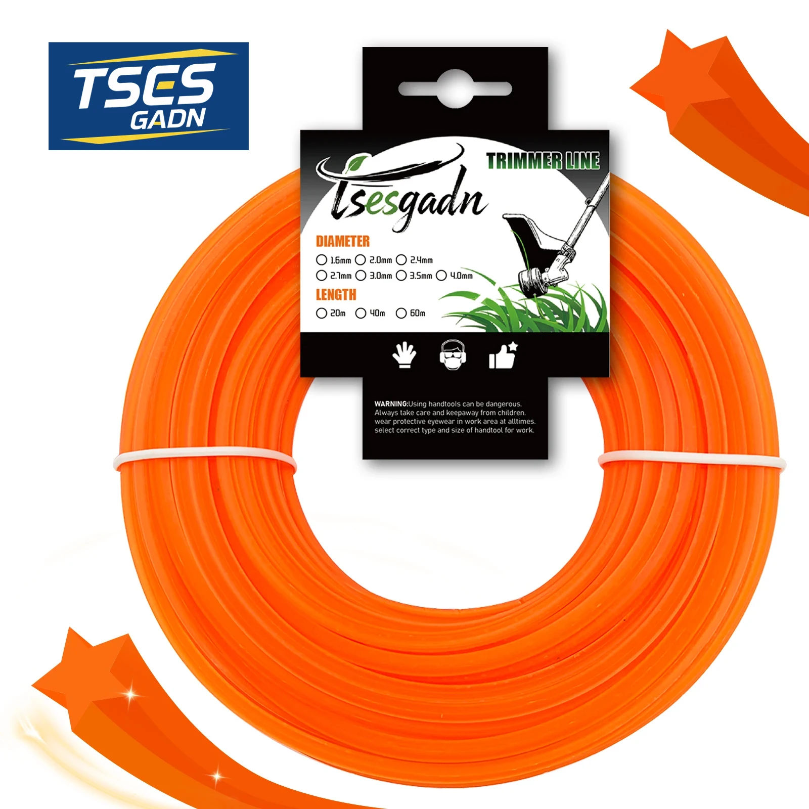 Леска для триммера TSES Star Shape, 1.6-4.0 мм, нейлоновая, универсальная, для триммеров и кусторезов, оптом