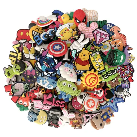 30-200PCS Random Cartoon Shoe Charms For Bubble Slides Clogs Sandals Crocs, Shoes Decrations Accessories Buckle For Kids Gifts