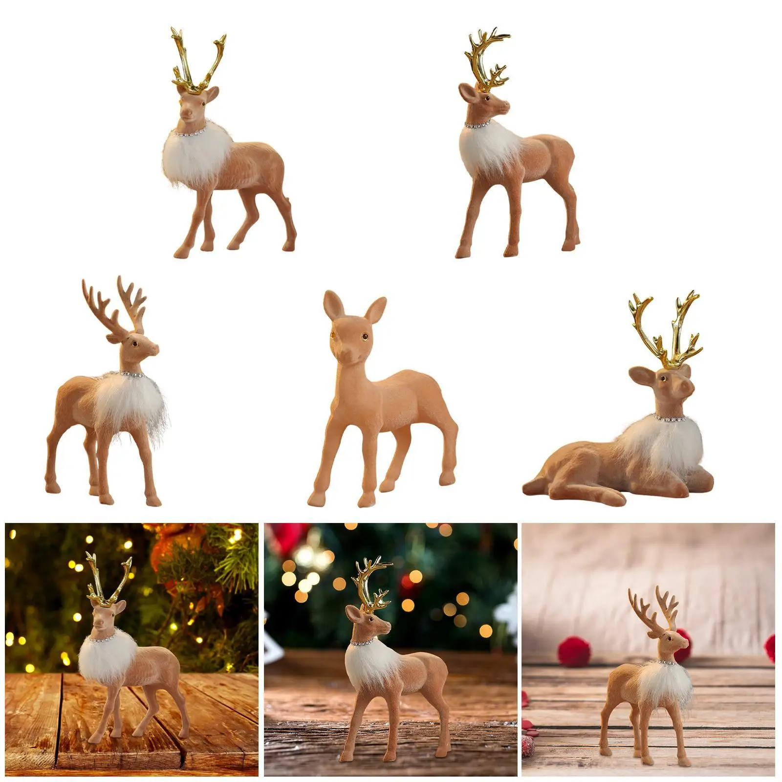 Christmas Reindeer Statue Xmas Elk Figurine Creative Design Holiday Decoration Simulated Deer Sculpture for Patio Desk Indoor