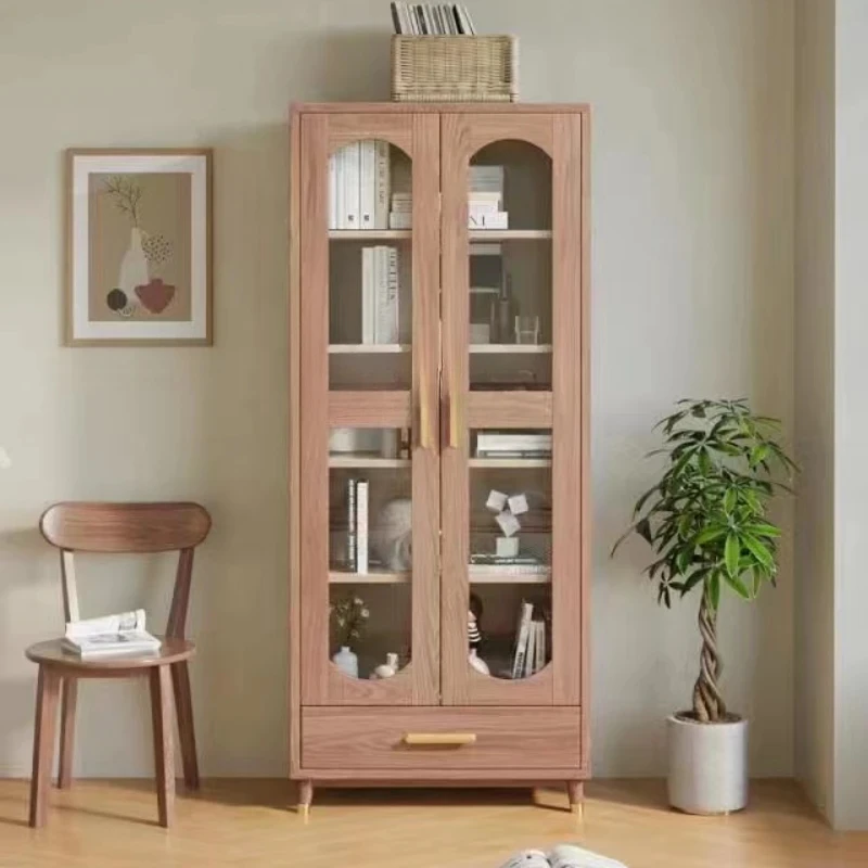 

Solid Wood Combined Bookcase Light Luxury Apartment Study Simple Modern Living Room Wall Bookcase Glass