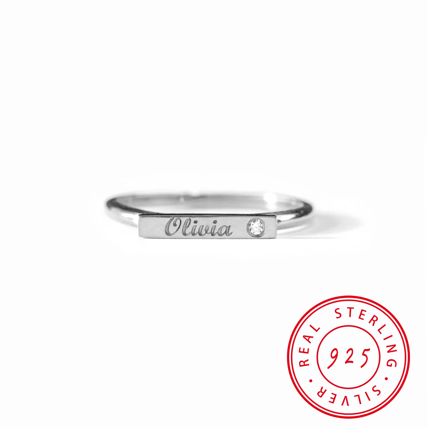 

PERSONALIZED ENGRAVED MINIMALIST BAR RINGCustomizable Name Birthstone Ring 925 Silver Personalized Birthday Gift for Friend