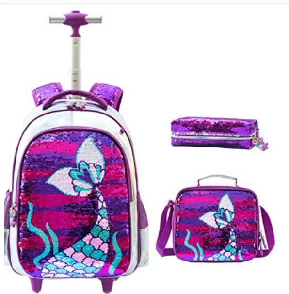 Kids Suitcase for girls Unicorn School Trolley Bag with wheels with lunch bag set Children Rolling Luggage Backpack With Wheels