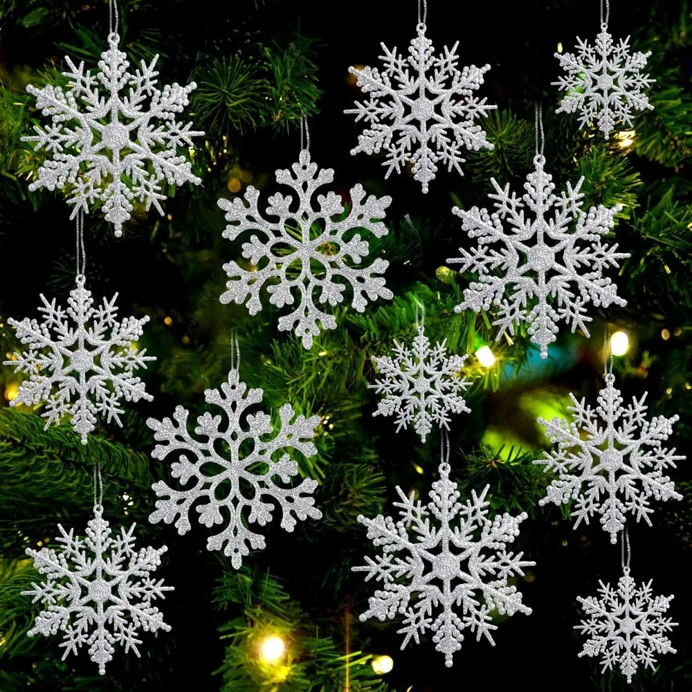 3/9Pcs Flash Snowflake Christmas Decoration For Xmas Tree Hanging Ornament Home Room Decor New Year 2026 Navidad Accessories
